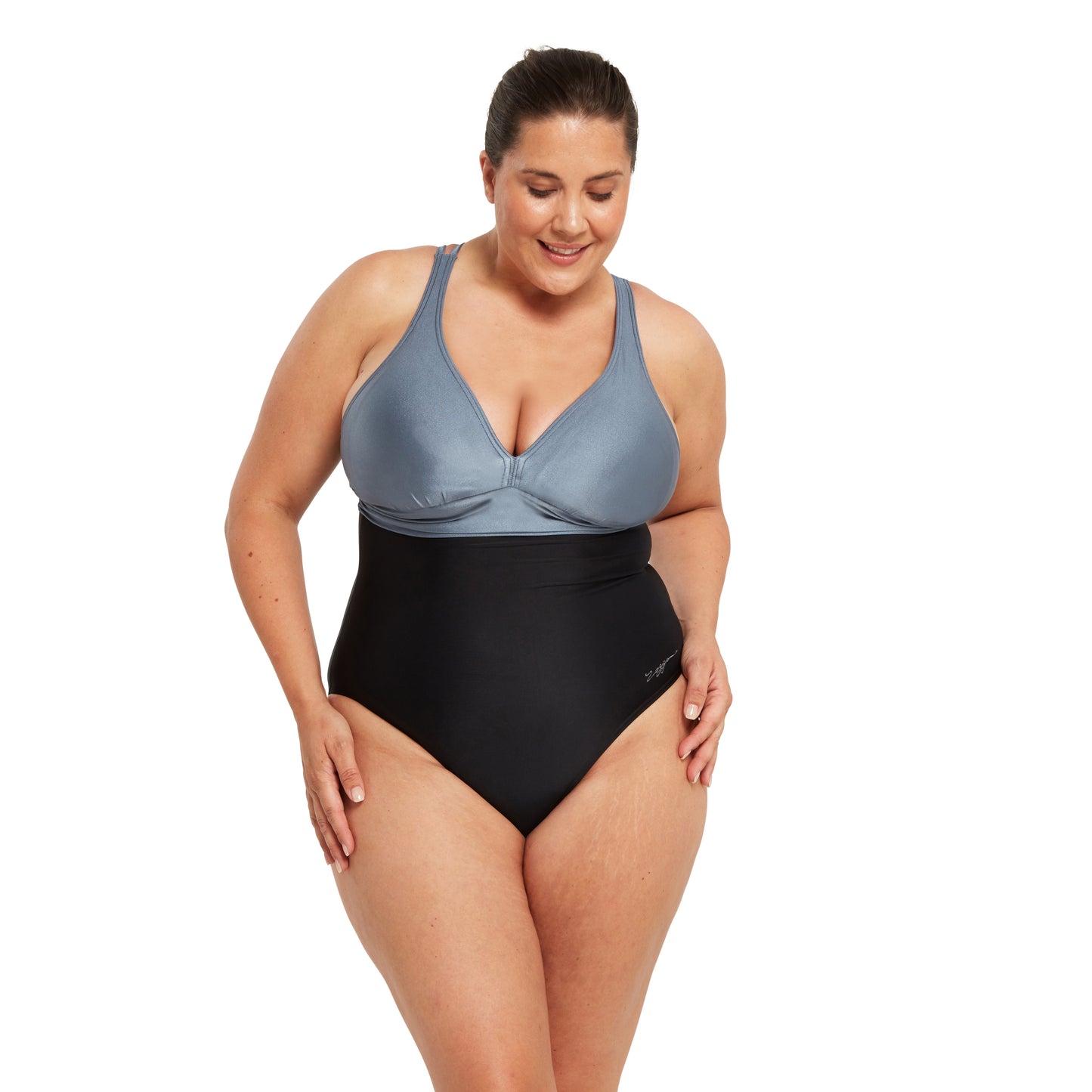 ZOGGS - WOMENS - Black Metal PANEL CROSSBACK ONE PIECE SWIMSUIT