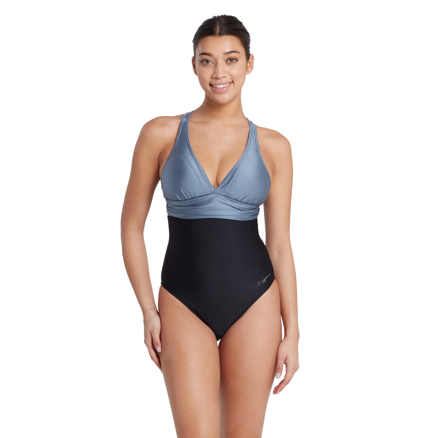 ZOGGS - WOMENS - Black Metal PANEL CROSSBACK ONE PIECE SWIMSUIT
