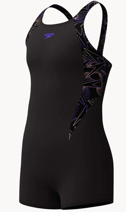 SPEEDO - Junior GIRLS - Hyperboom Splice Legsuit Black/Orange Purple LOGOS