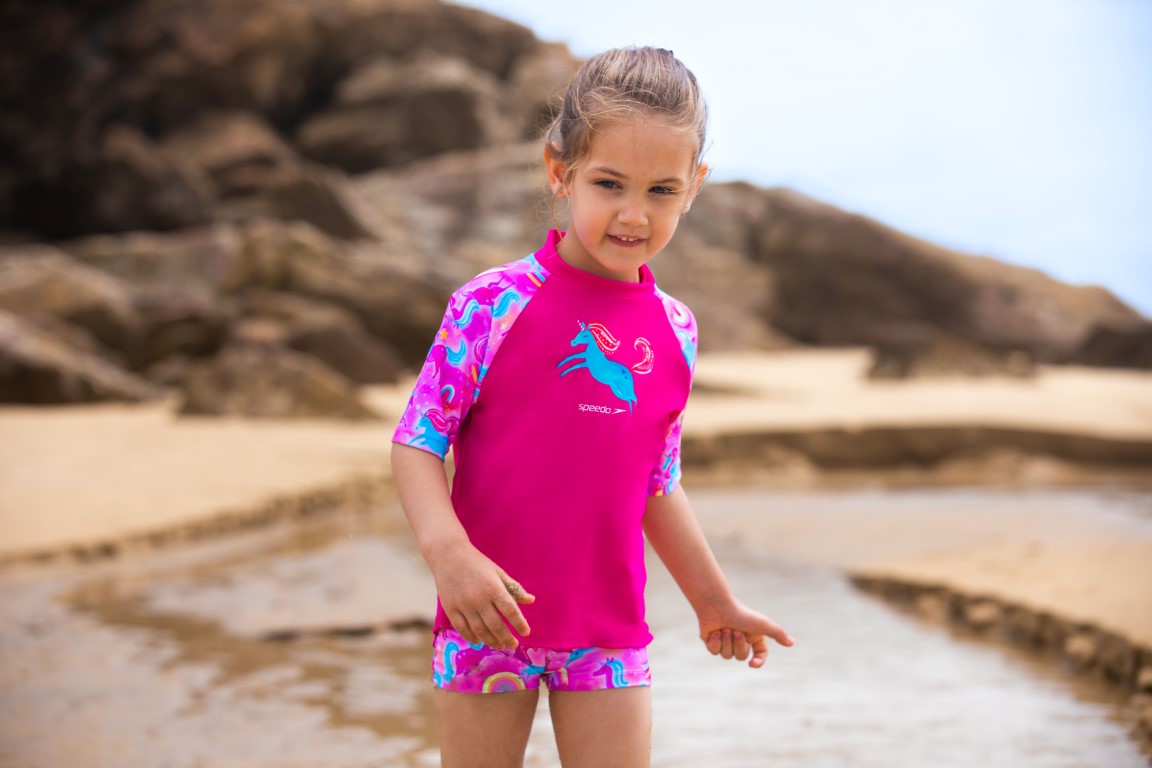 SPEEDO Infant Girls Short Sleeve Printed Rash Top Set Hedges