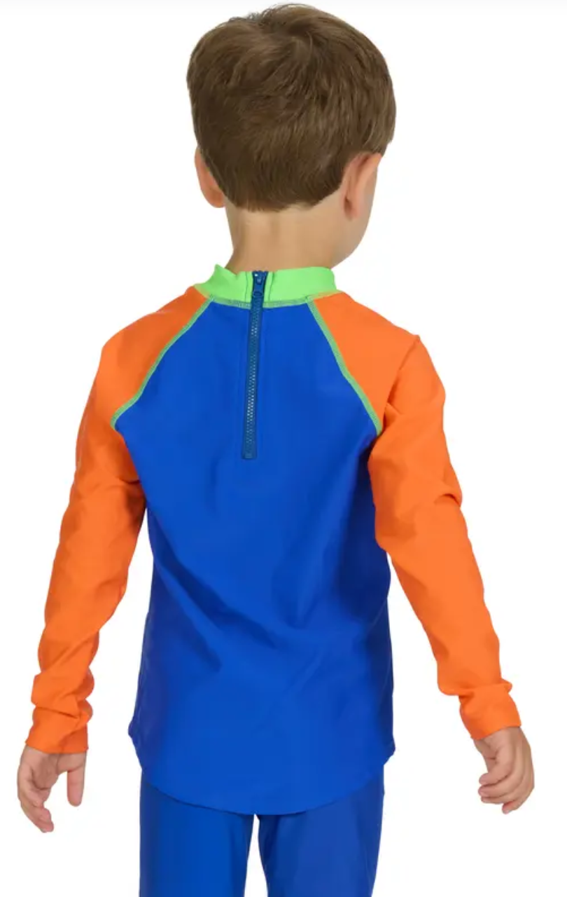Dino Blue Long Sleeve Zip Sun Top