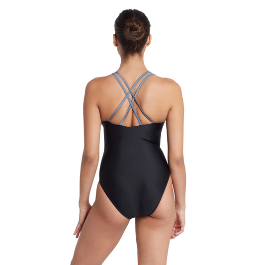 ZOGGS - WOMENS - Black Metal PANEL CROSSBACK ONE PIECE SWIMSUIT