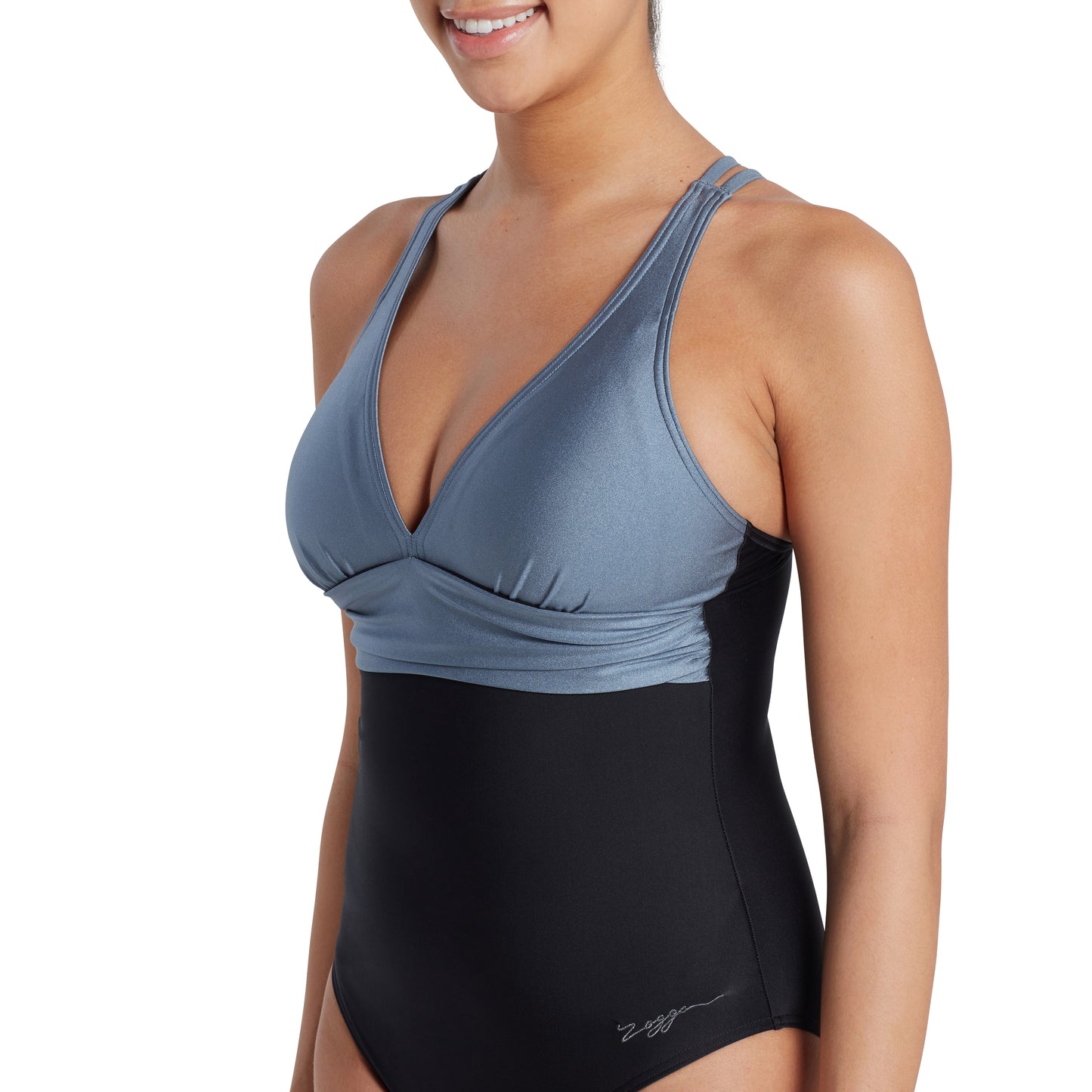 ZOGGS - WOMENS - Black Metal PANEL CROSSBACK ONE PIECE SWIMSUIT