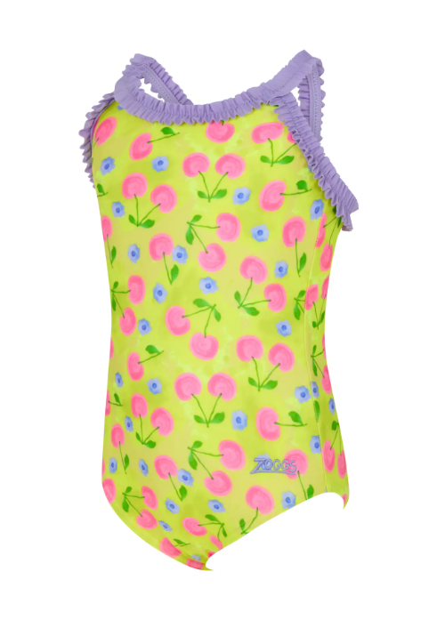 ZOGGS - GIRLS -  Cherries Ruffle Crossback Swimsuit