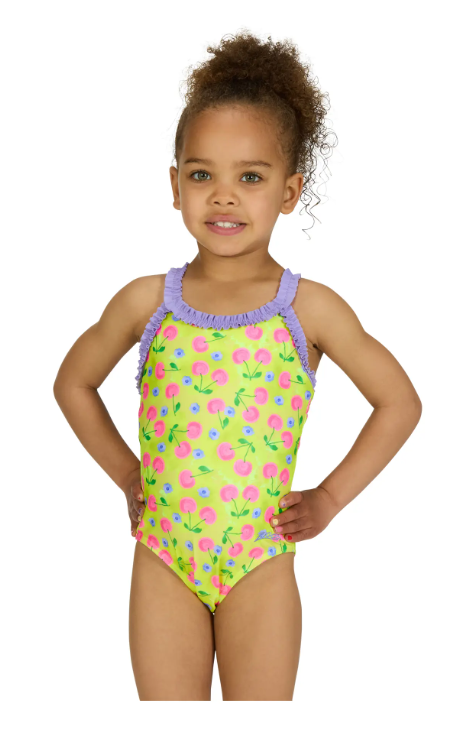 ZOGGS - GIRLS -  Cherries Ruffle Crossback Swimsuit