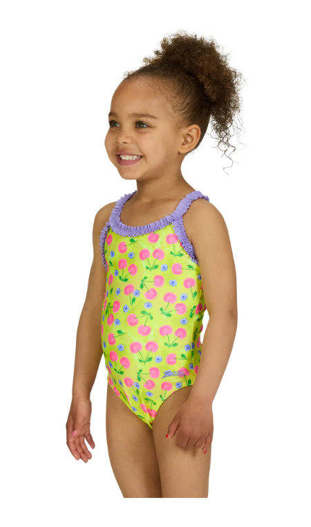 ZOGGS - GIRLS -  Cherries Ruffle Crossback Swimsuit