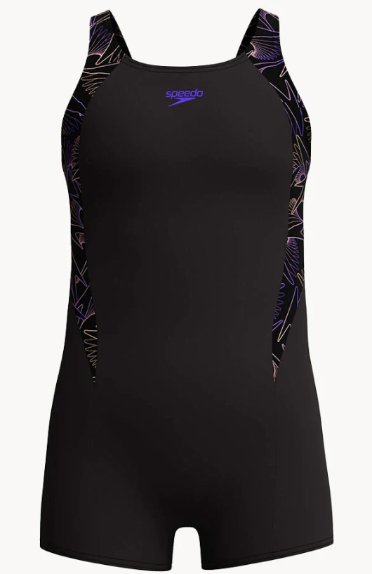SPEEDO - Junior GIRLS - Hyperboom Splice Legsuit Black/Orange Purple LOGOS