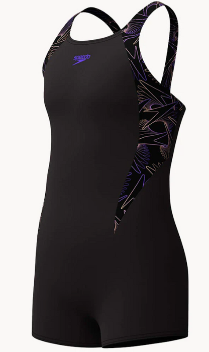 SPEEDO - Junior GIRLS - Hyperboom Splice Legsuit Black/Orange Purple LOGOS