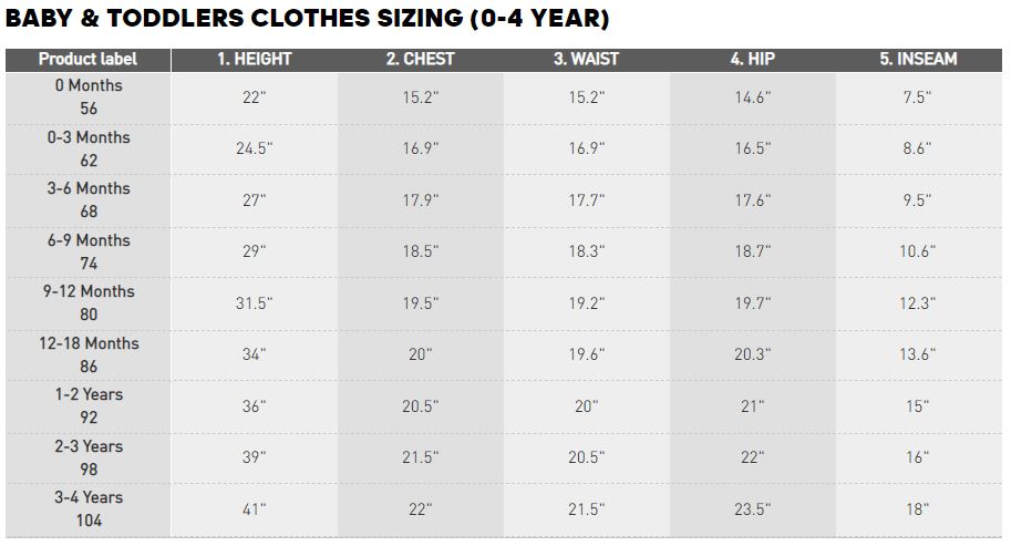 Size chart cheap adidas infant