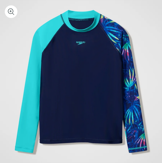 Long Sleeve Print Rash Guard - Navy