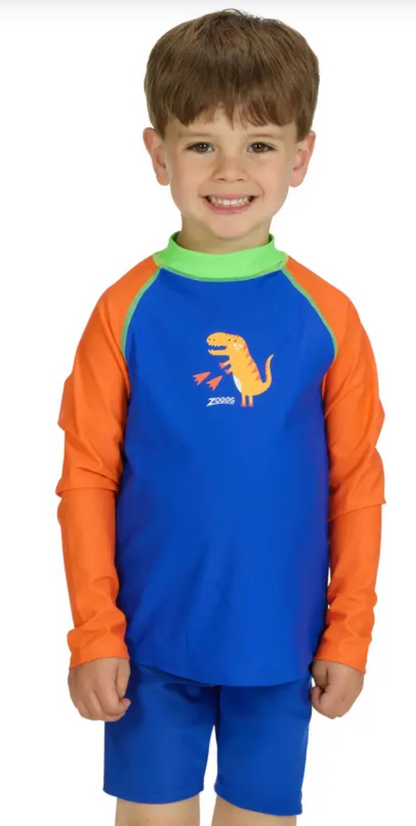 Dino Blue Long Sleeve Zip Sun Top